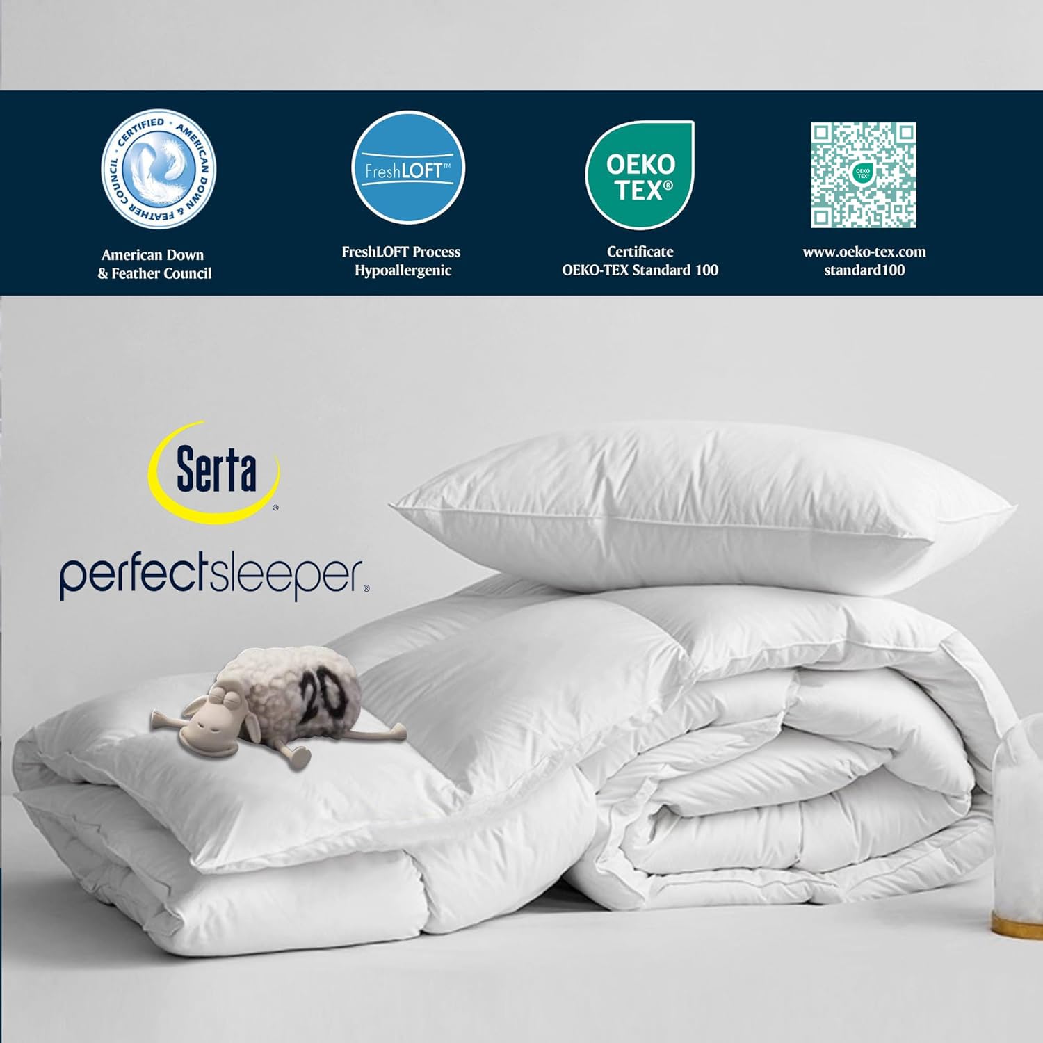Serta Goose Feather Down Comforter Queen Size - 100% Cotton Duvet Insert - Hypoallergenic Luxury Bedding for All Seasons - Medium Warmth 90x90 Inches White - Perfect for Hotels, Guest Rooms & Cozy Home Bedrooms