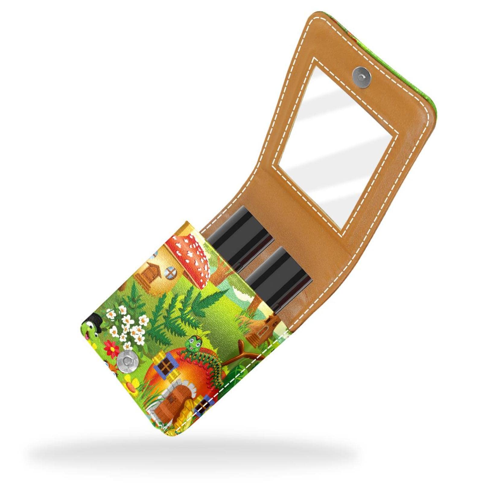 Personalized Lipstick Case - Portable Makeup Bag & Cosmetic Pouch Organizer with Cute Cartoon Designs (Insect, Mushroom, Caterpillar, Butterfly) - Perfect for Travel, Daily Use & Gift Giving
