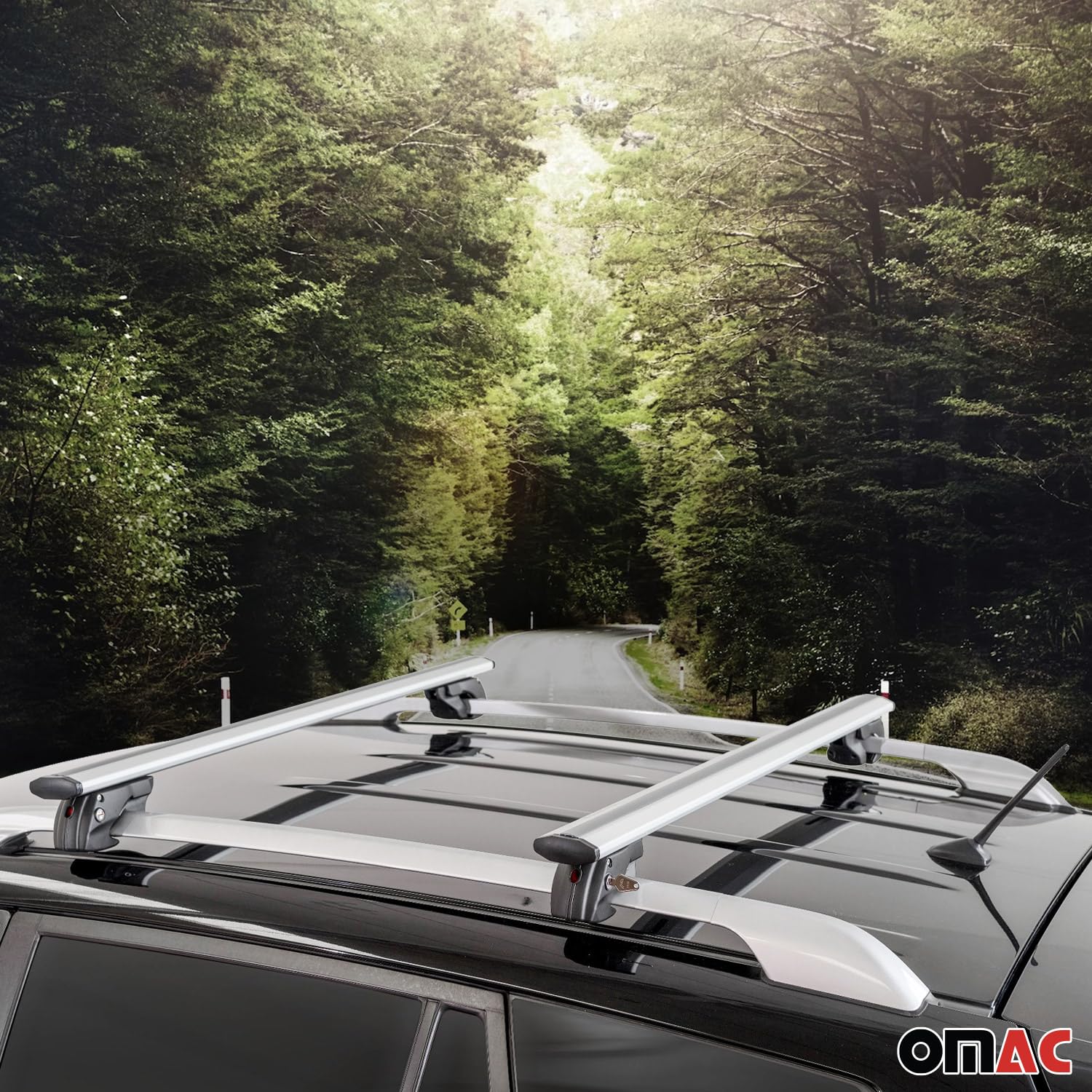 OMAC Aluminum Roof Rack Cross Bars for VW Touareg 2004-2006 - Silver Anti-Theft 2-Piece Set - Perfect for Kayak, Canoe, Surfboard, Ski, Snowboard & Camping Gear Transport