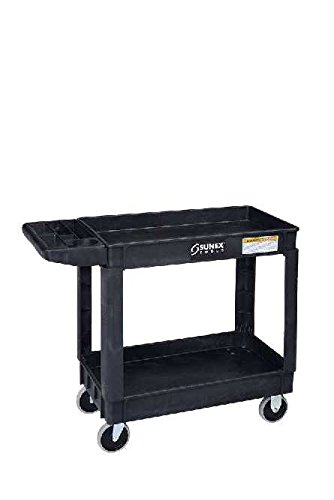 Heavy Duty Black Plastic Utility Cart with Wheels - Foldable Rolling Cart for Home, Office, Garage, and Warehouse Storage Organization