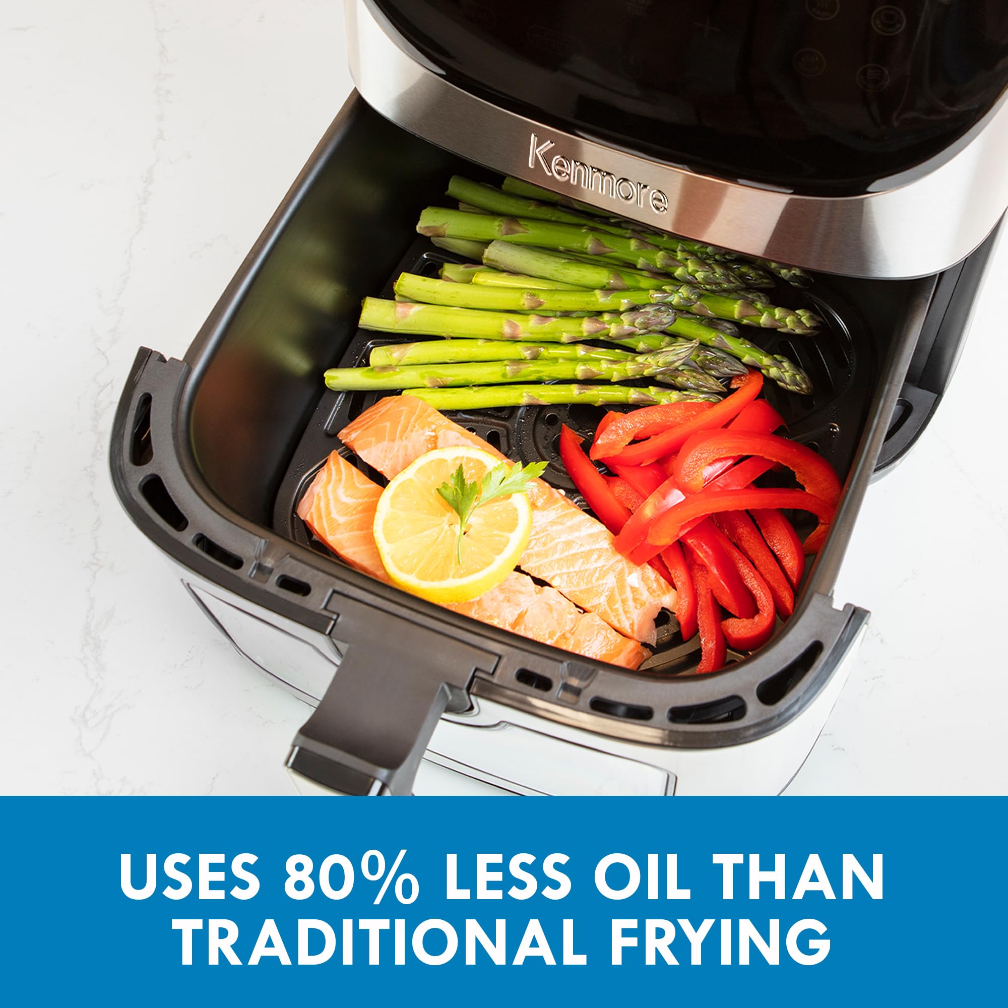 Kenmore 8 Quart Digital Air Fryer with Non-Stick Basket - 12 Preset Cooking Functions, Touch Screen Controls for French Fries, Chicken & More | Compact Countertop Kitchen Appliance for Healthy Frying, Baking & Roasting | Perfect for Family Dinners, Parties & Quick Meals | Stainless Steel Black Design
