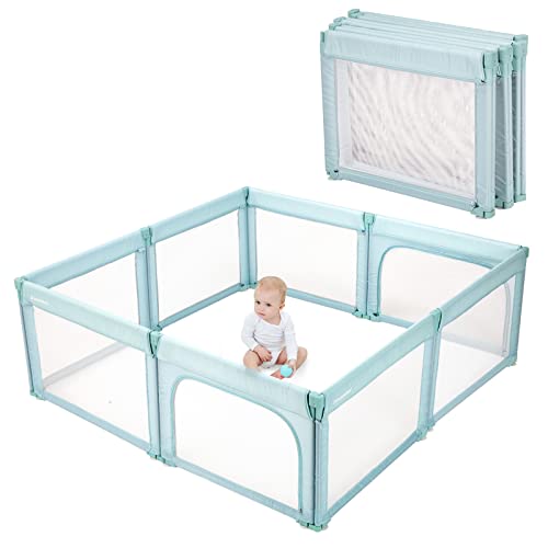 Extra Large Baby Playpen - Foldable Safety Play Yard for Infants & Toddlers, Light Green Baby Fence & Play Center | Perfect for Indoor Playrooms, Backyard & Travel Use