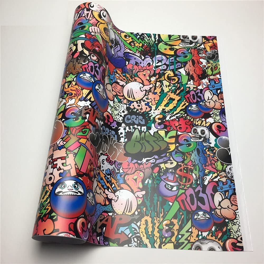 JDM Black White Car Stickers - 152x50cm HD Cartoon Vinyl Wrap Film for Truck Hood, Roof & Motors - Graffiti Bomb Camo Decals - Perfect for Customizing Cars, Trucks & Motorcycles