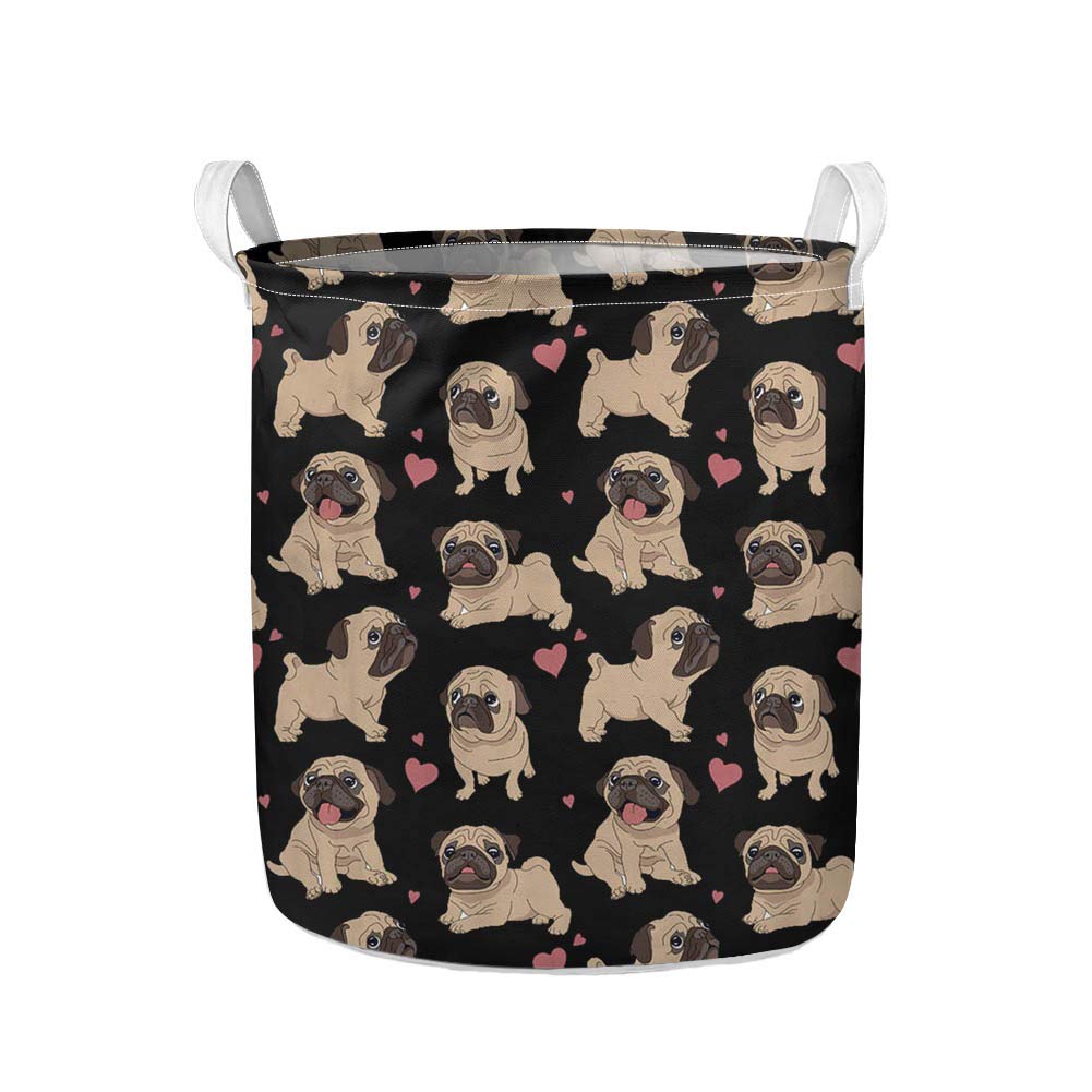Collapsible Laundry Basket for Baby & Kids - 62L Large Cute Pug Dog Canvas Hamper for Dirty Clothes - Foldable Storage Organizer for Home, Travel, Office - Perfect for Nursery, Dorm, Camping & Small Spaces