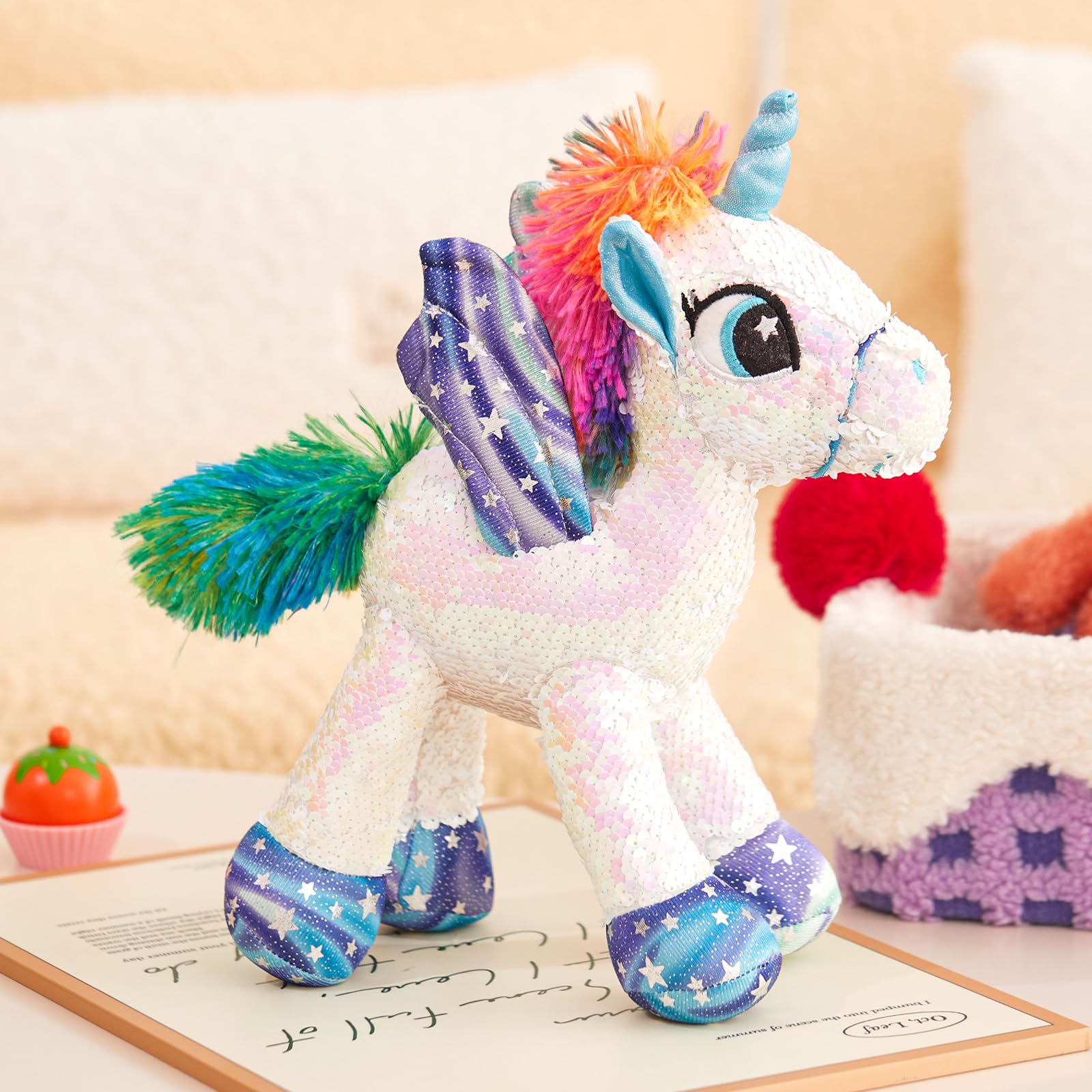 Reversible Unicorn Stuffed Animal with Glitter Sequins - Soft Plush Toy for Girls & Toddlers (13