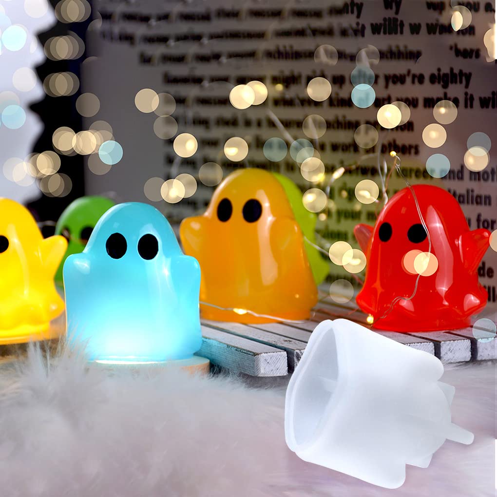 FineInno 2-Piece Halloween Ghost Resin Molds Set - LED Night Light Epoxy Casting Silicone Molds with Wooden Base for DIY Home Decor, Party & Holiday Decoration - Perfect for Halloween, Christmas & Gift Giving