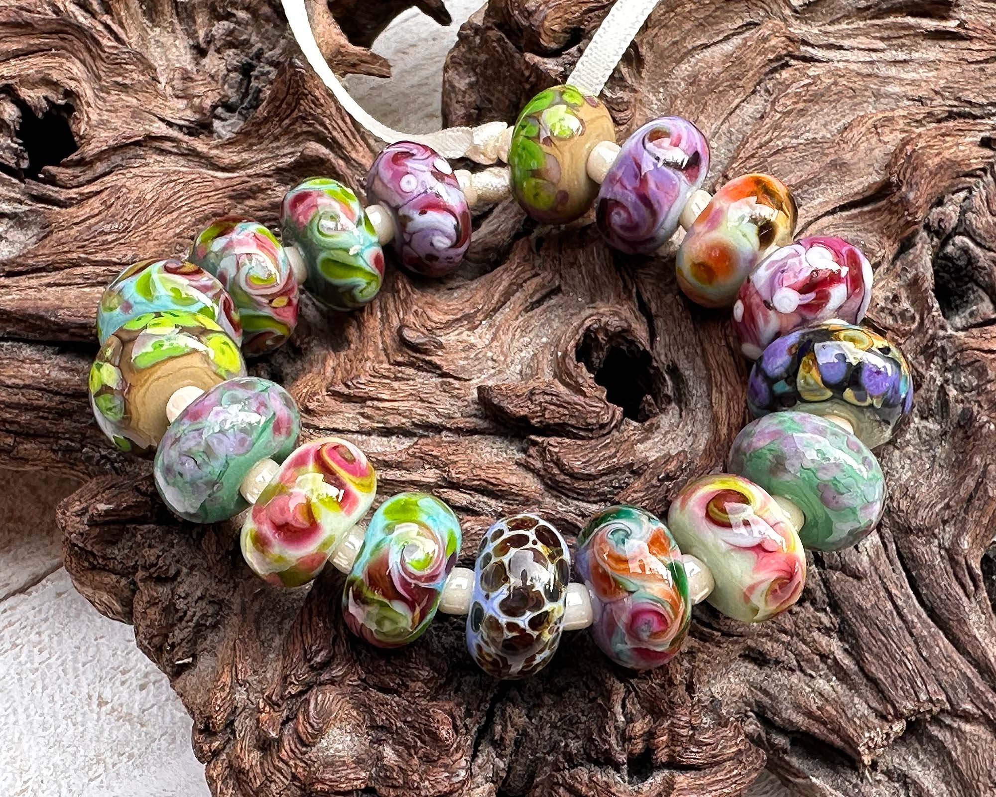 17-Piece Multicolor Mosaic Mix Lampwork Glass Beads Set for Jewelry Making - DIY Bracelets, Necklaces & Craft Projects (SRA)