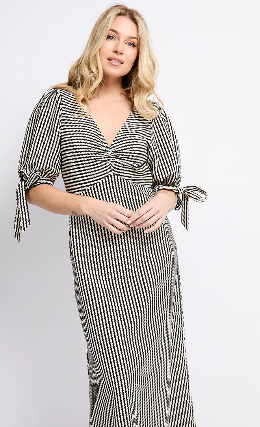 Annbelle Women's Midaxi Dress - Mono Stripe Design, Flowy A-Line Silhouette, Comfortable Stretch Fabric - Perfect for Office Wear, Date Nights & Special Occasions