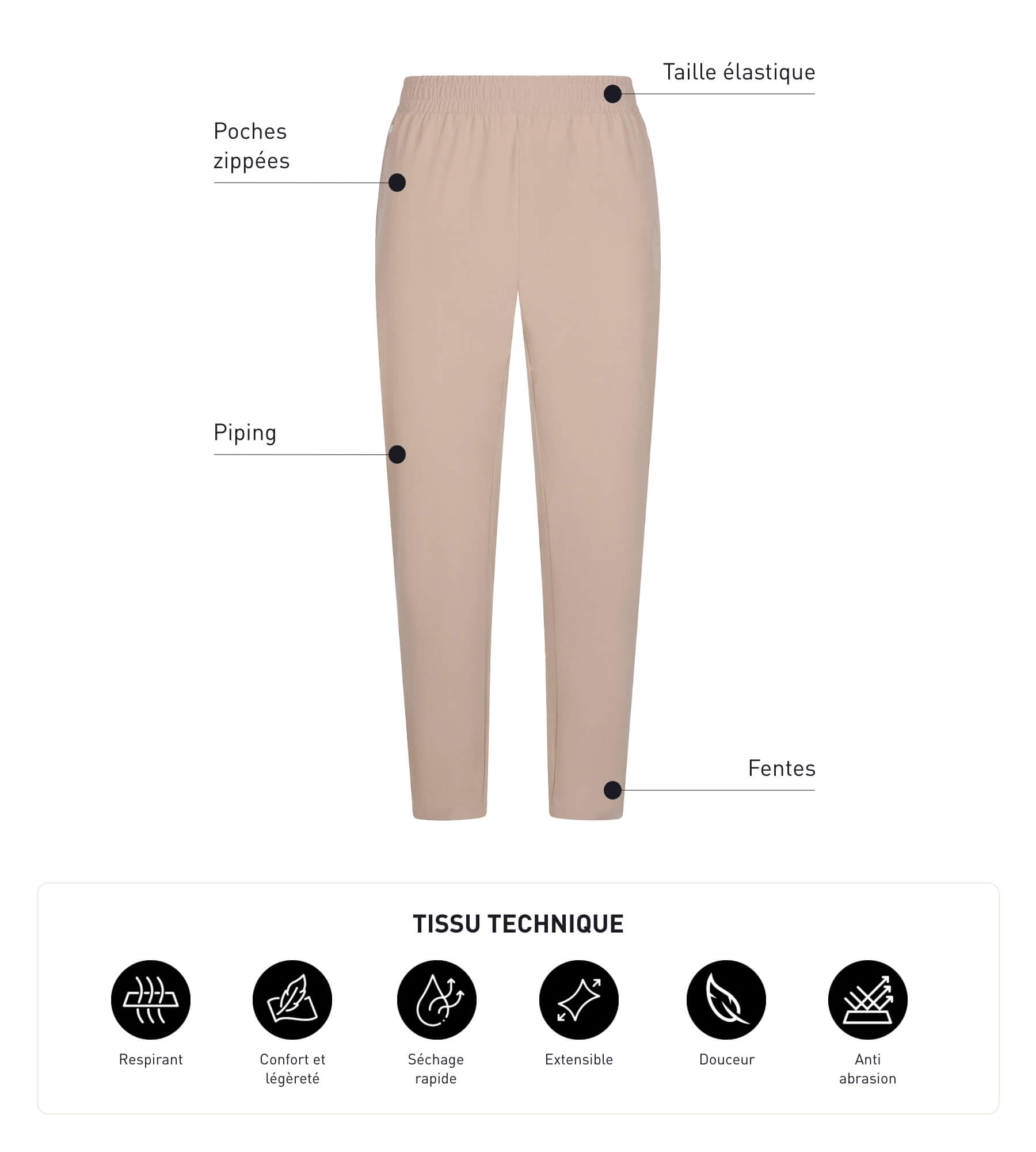 Men's Stretch Chino Sport Pants - Comfortable Beige Jersey Fabric for Casual Wear, Gym & Outdoor Activities