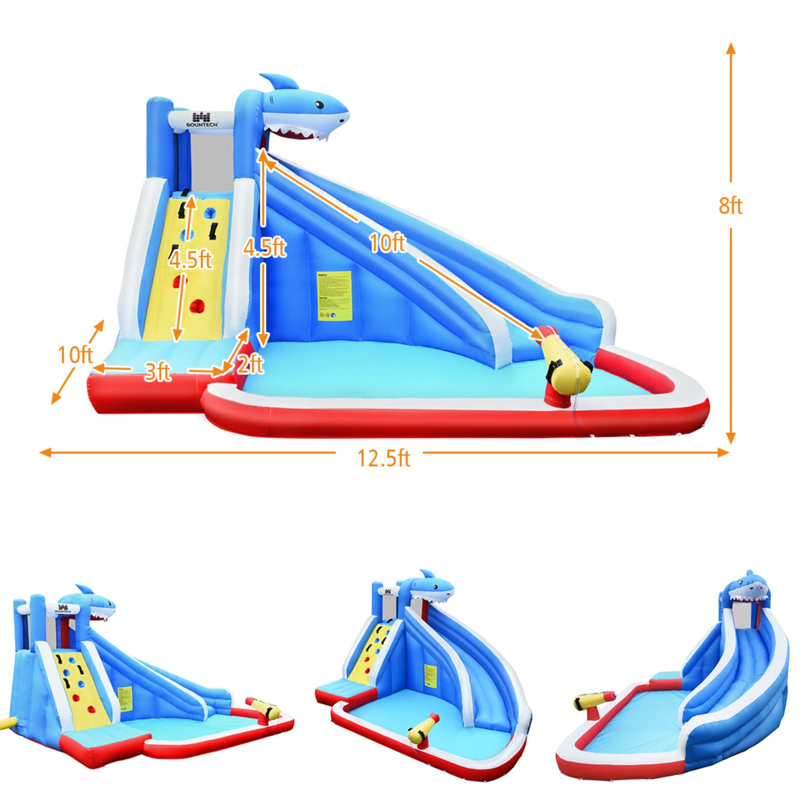 BOUNTECH Inflatable Water Slide with Shark Theme - 18ft Long Slide, Splash Pool & 750W Blower - Backyard Water Park for Kids & Adults - Perfect for Summer Parties, Birthday Gifts & Outdoor Family Fun