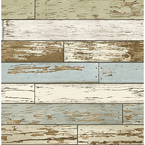 Multicolor Scrap Wood Wallpaper - Blue Modern Contemporary Peel & Stick - 20.5 Inch Washable Removable Wallpaper - Perfect for Bedroom, Living Room & Home Office Decor