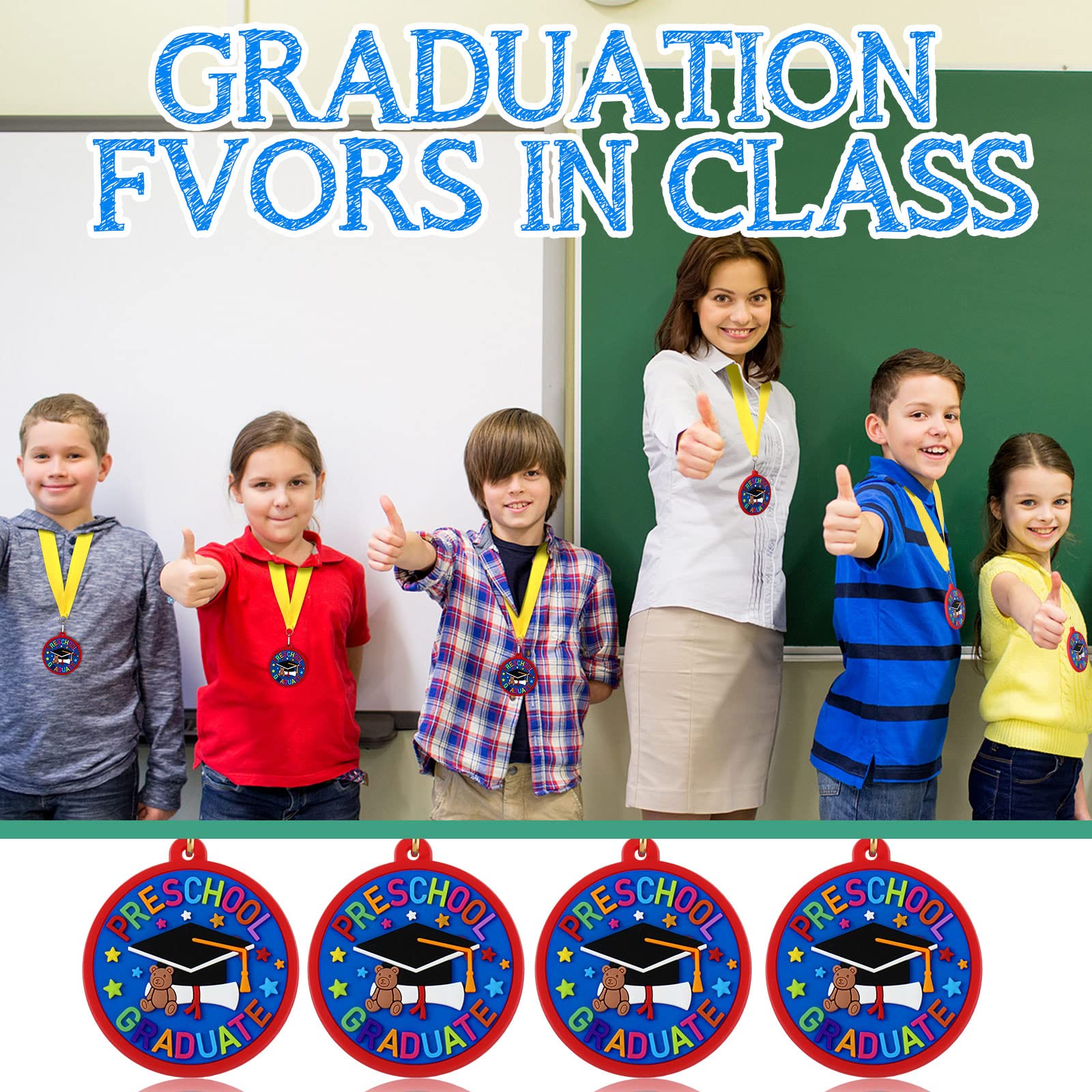 24 Pcs Kindergarten Preschool Graduation Medals for Kids - 2 Inch Award Medals with Yellow Ribbon - Perfect for Graduation Ceremonies, School Parties & Student Recognition Events