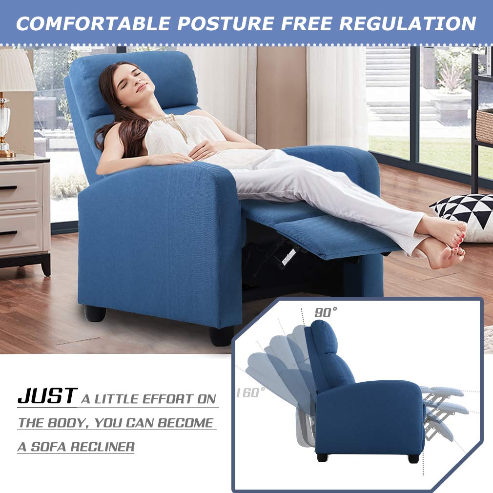 Modern Fabric Recliner Chair for Living Room - Single Reclining Sofa with Padded Seat & Backrest, Home Theater Seating, Reading Lounge Chair - Perfect for Relaxing, Watching Movies & Napping