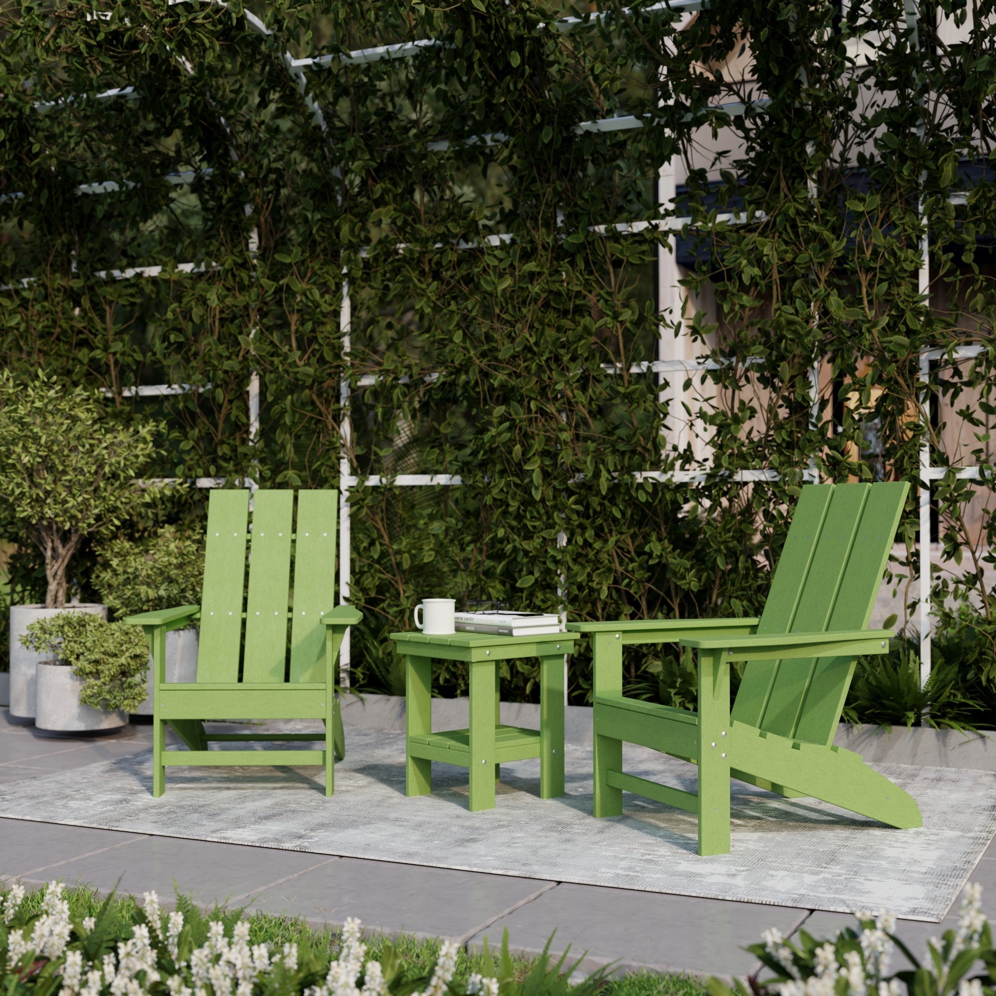 Freedom 3-Piece Modern Adirondack Chair Set with Side Table - Outdoor Patio Furniture for Backyard, Garden & Poolside Relaxation