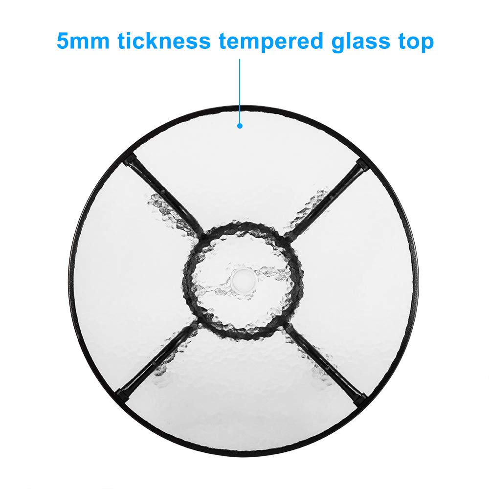 GT2-ZJ 36 Inch Round Outdoor Bistro Table with Tempered Glass Top & Umbrella Hole - Steel Frame Patio Furniture Set for Garden, Backyard, Balcony, Lawn - Perfect for Outdoor Dining, Coffee Parties & Relaxing Conversations