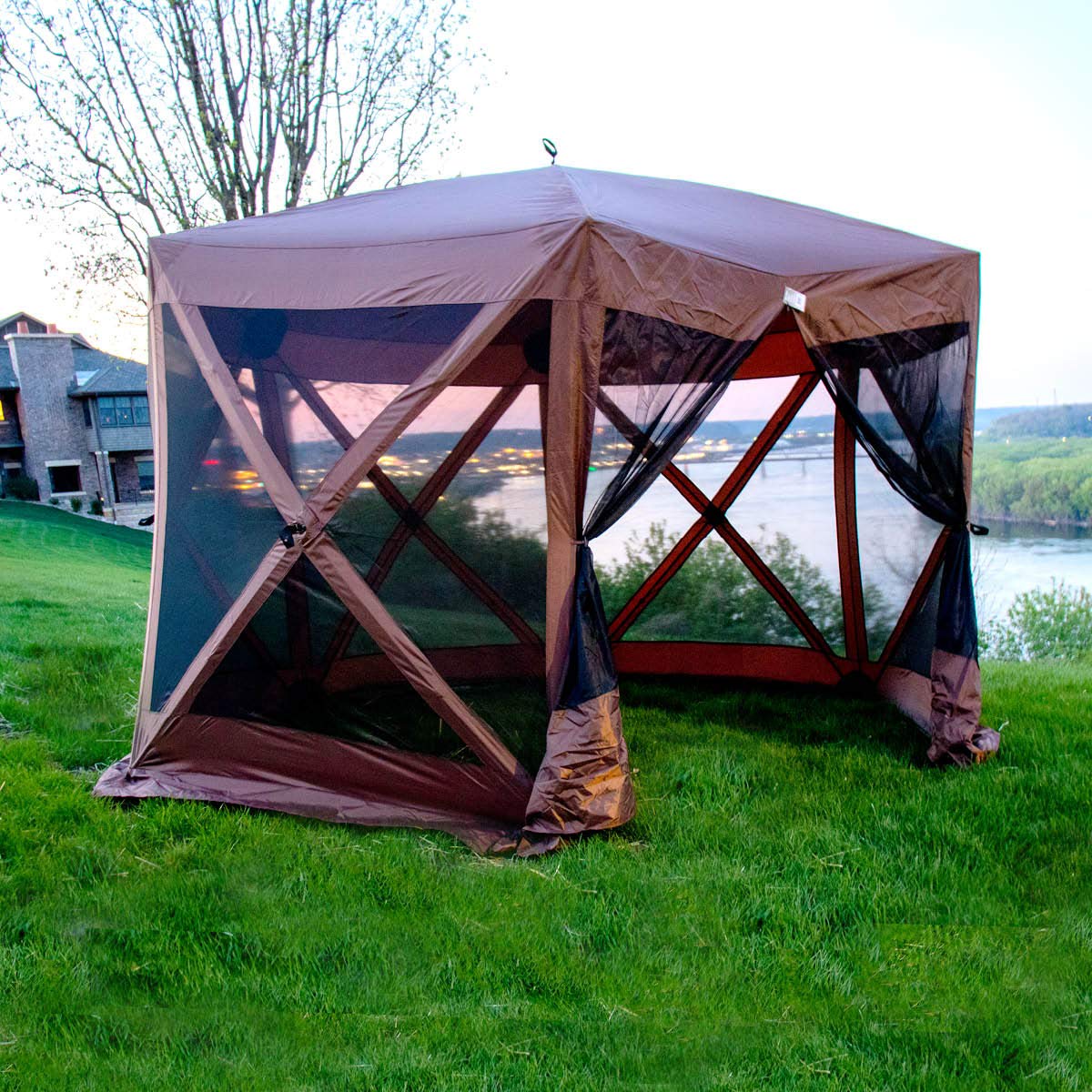 12'x12' Easy Up Popup Tent Gazebo with Mosquito Screen & Canvas Sides - Family Sized Outdoor Canopy Shade for Camping, Backyard, Patio, and Garden Gatherings | Perfect for BBQs, Picnics, and Outdoor Events
