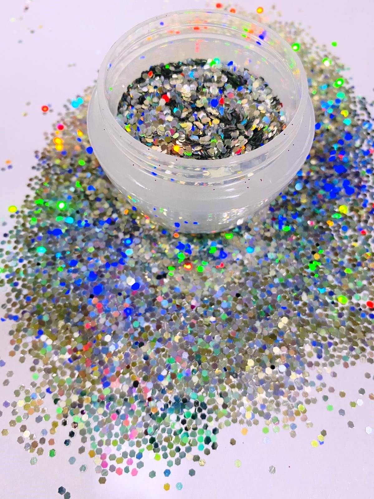 Premium Mahir Silver Holo Chunky Glitter - Nail Art, Makeup & Craft Supplies for DIY Beauty, Cosmetics & Creative Projects - Perfect for Nail Designs, Face Gems & DIY Decorations
