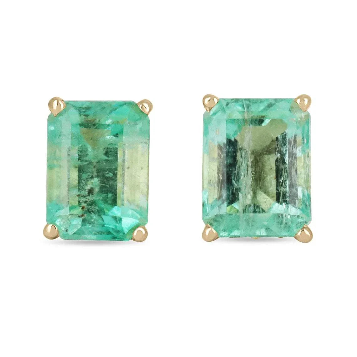 1.80tcw Elongated Emerald Cut Spring Green Fleur De Lis Stud Earrings in 14K Gold - Elegant Jewelry for Weddings, Parties & Special Occasions