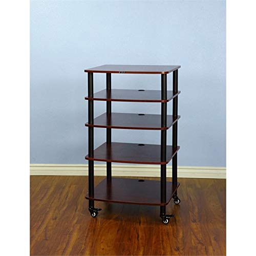 Premium AR Series 5-Shelf Audio Equipment Stand - Silver Pole with Cherry Wood Shelves for Turntables, Speakers & Home Theater Systems