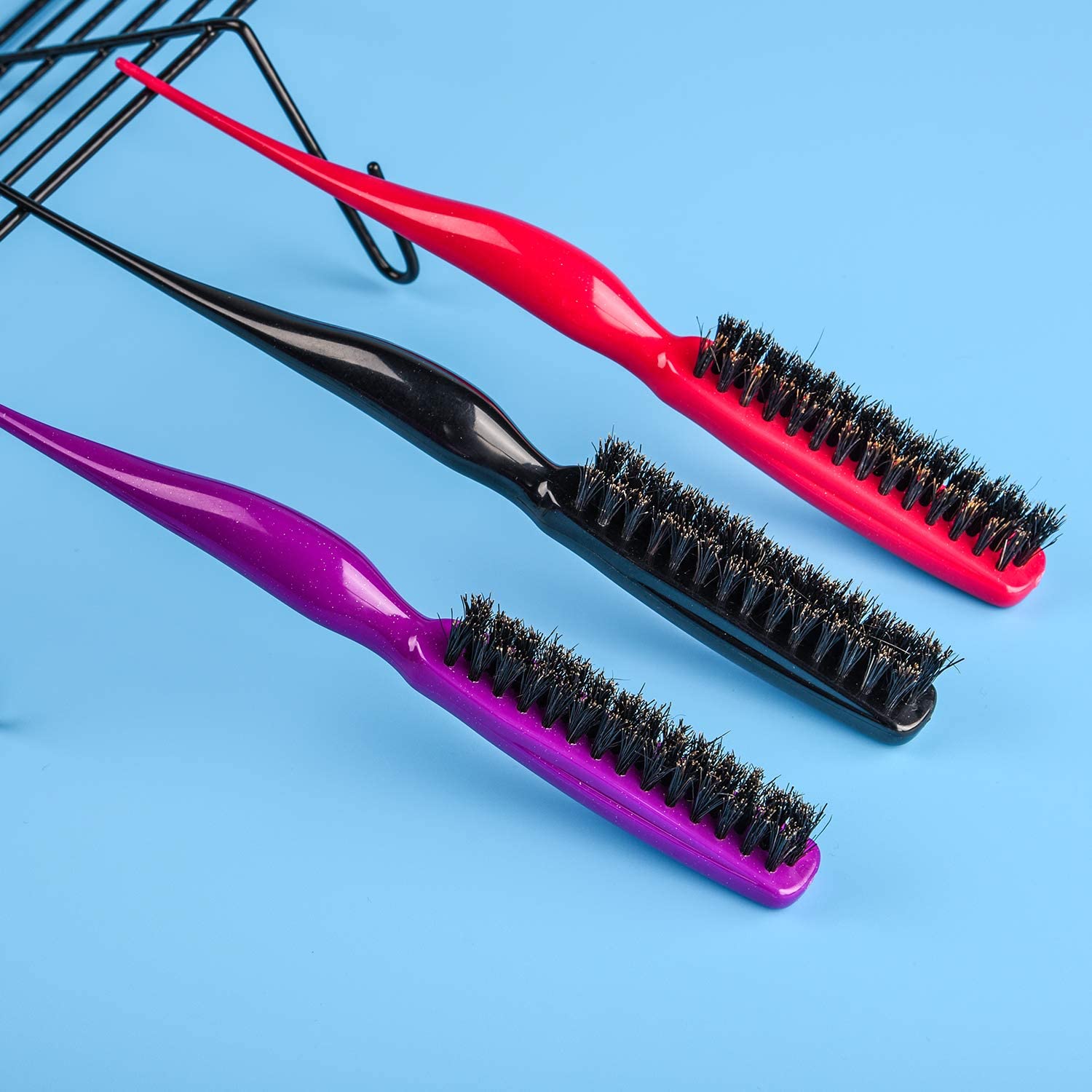 3-Piece Boar Bristle Hair Brush Set - Volumizing & Teasing Hair Brush with Scalp Massage for Thicker, Fuller Hair - Perfect for Styling, Hair Care & Salon Use at Home