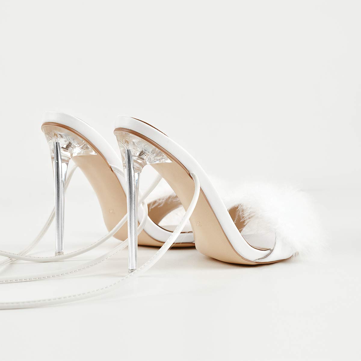 Richealnana Women's Fluffy Feather Pointed Toe Clear Heel Sandals - Elegant Party Shoes for Weddings, Prom, Evening Events & Special Occasions