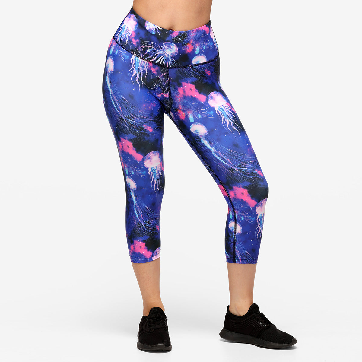 Jellyfish Galaxy Capri Pants - Women's High Waisted Yoga Pants for Workout, Running & Lounge Wear - Trendy Comfortable Stretchy Leggings