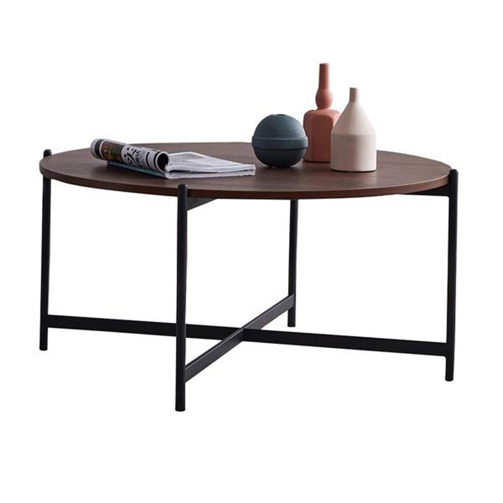 Modern Round Coffee Table with Black Metal Frame & Walnut Wood Top - 36 Inch Living Room Center Table for Small Spaces, Apartments and Cozy Home Decor