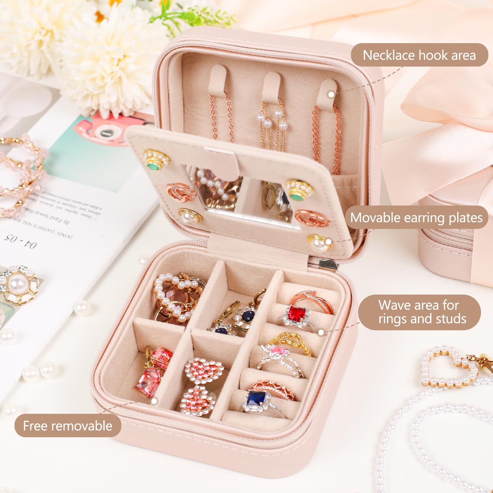 Personalized Travel Jewelry Box for Women & Girls - Pink Initial Monogram Jewelry Organizer, Perfect Bridesmaid Gift, Birthday Present & Travel Essential Accessories - Ideal for Vacations, Honeymoons & Daily Use