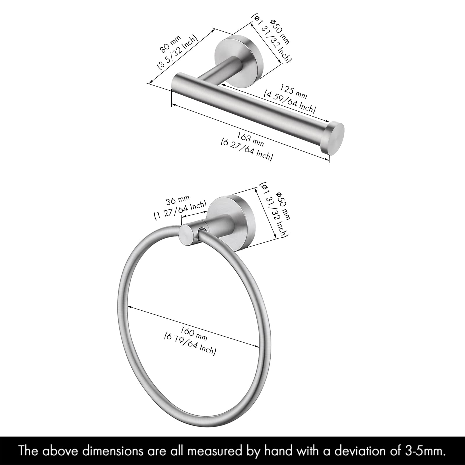 KES 2-Piece SUS304 Stainless Steel Bathroom Hardware Set - Wall Mounted Toilet Roll Holder & Towel Ring with Brushed Finish (LA202-23) | Durable Bathroom Accessories for Modern Homes & Luxury Hotels