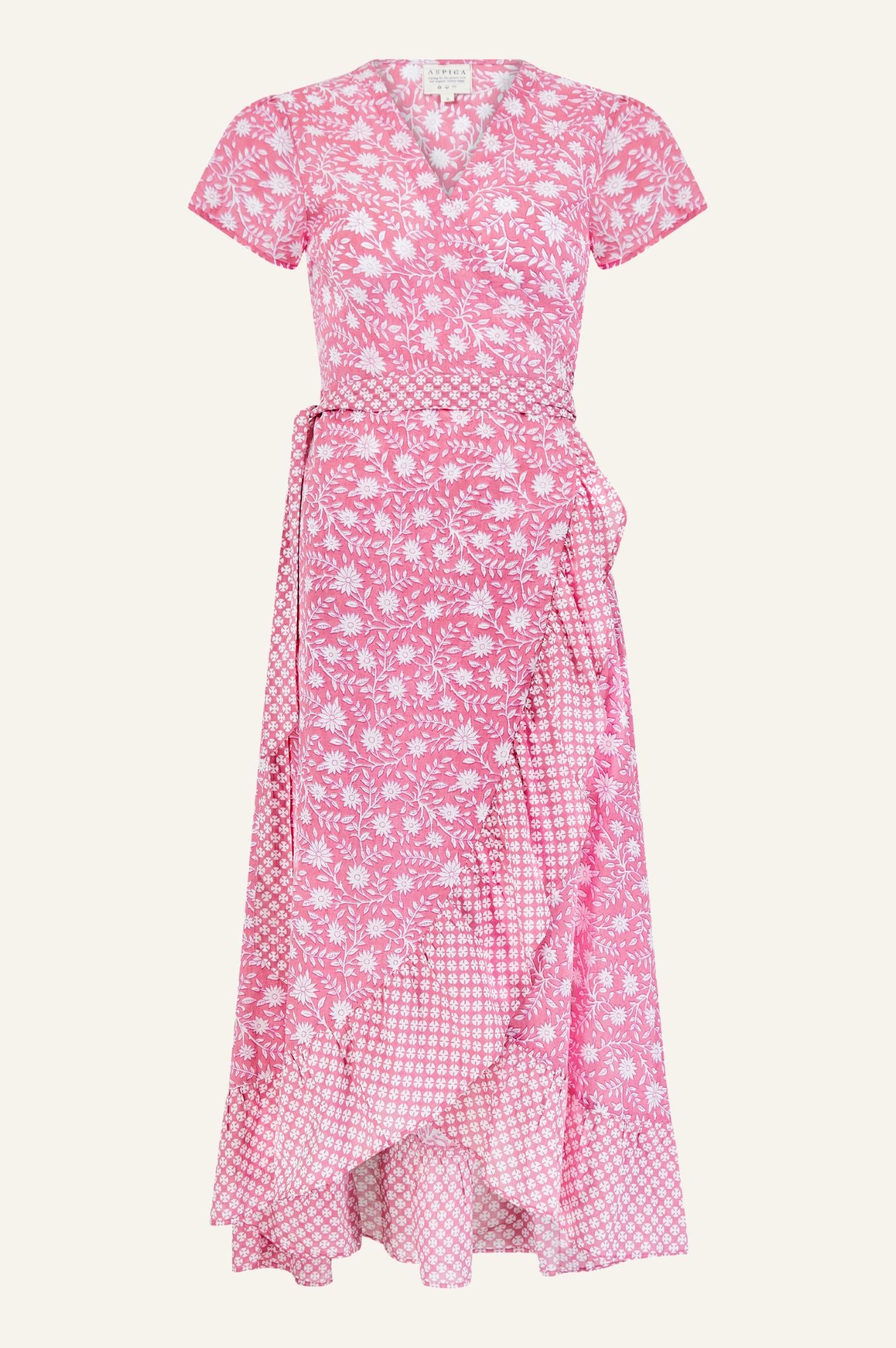 Stylish Demi Cotton Wrap Dress in Primula Pink & White - Perfect for Casual Outings, Date Nights, and Summer Vacations