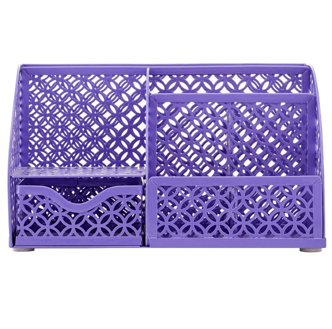 Anova Mesh Desk Organizer - 7 Compartments with Drawer, Pen & Candy Holder for Office & Home Organization (Purple)