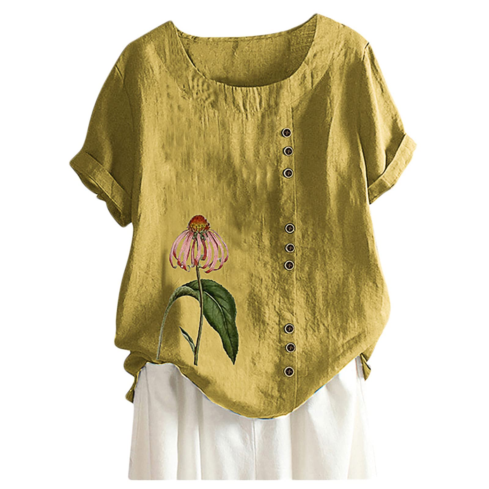 Women's Summer Tops - Floral Print Casual Short Sleeve Blouse, Loose Fit Round Neck Shirt for Women | Perfect for Beach Outings, Vacation Wear & Everyday Comfort