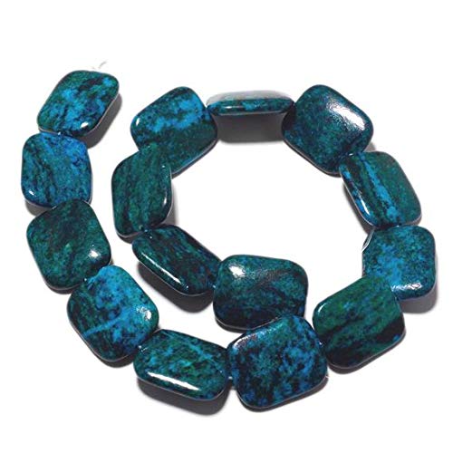 Chrysocolla Jasper Beads & Azurite Jasper Beads - 22x26mm Square Beads, 7.5 Inch Strand for Jewelry Making, DIY Bracelets, Necklaces, and Healing Crystal Crafts