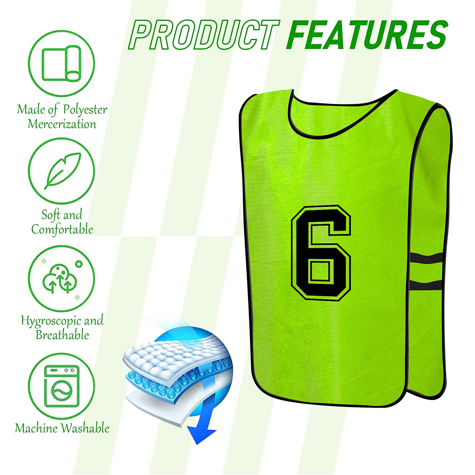24-Pack Reversible Scrimmage Vests for Soccer, Basketball & Football - Numbered Training Bibs/Pinnies for Team Sports Practice and Gym Class