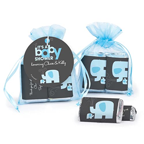 Personalized Baby Boy Shower Favors - 12 Pack Miniature Gifts in Organza Bags with Custom Tags | Perfect for Newborn Celebrations & Gender Reveal Parties