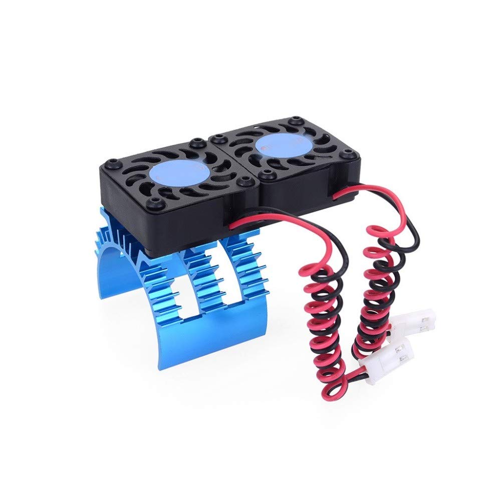 High Performance LIZHOUMIL Motor Heat Sink with Dual Cooling Fans for 1/10 HSP Redcat WLToys RC Cars - Compatible with 540/550 3650 Brushless & Brushed Motors (Blue) - Perfect for Off-Road Racing, Drifting & High-Speed RC Car Cooling