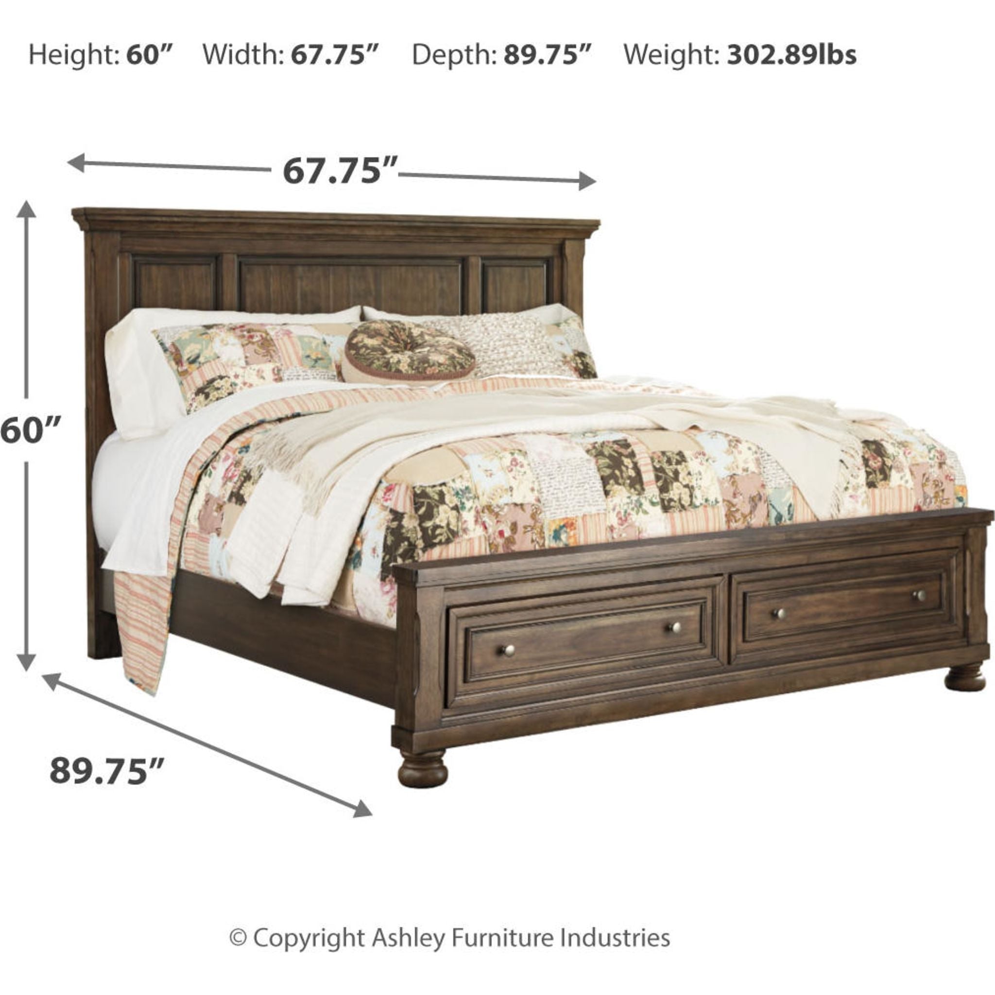 Baymore Queen Size Panel Bed with Storage Drawers - Modern Wooden Bed Frame with Underbed Storage for Small Spaces - Perfect for Bedrooms, Apartments & Guest Rooms