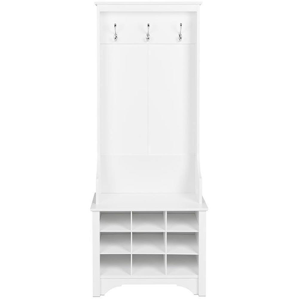 White Hall Tree with Shoe Storage - 9 Cubbies & 3 Double Coat Hooks - Entryway Organizer (15.5