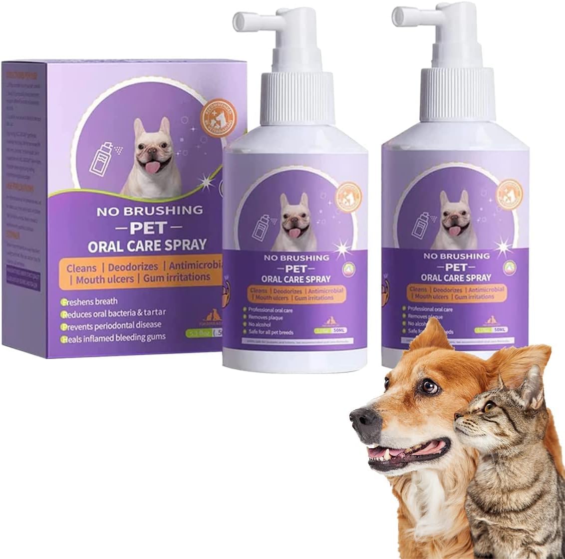Petry Pet Dental Care Spray for Dogs & Cats - Teeth Cleaning & Breath Freshener Oral Spray (50ml, 2 Pack) | Helps Prevent Plaque & Tartar - Ideal for Daily Oral Hygiene & Fresh Breath Maintenance
