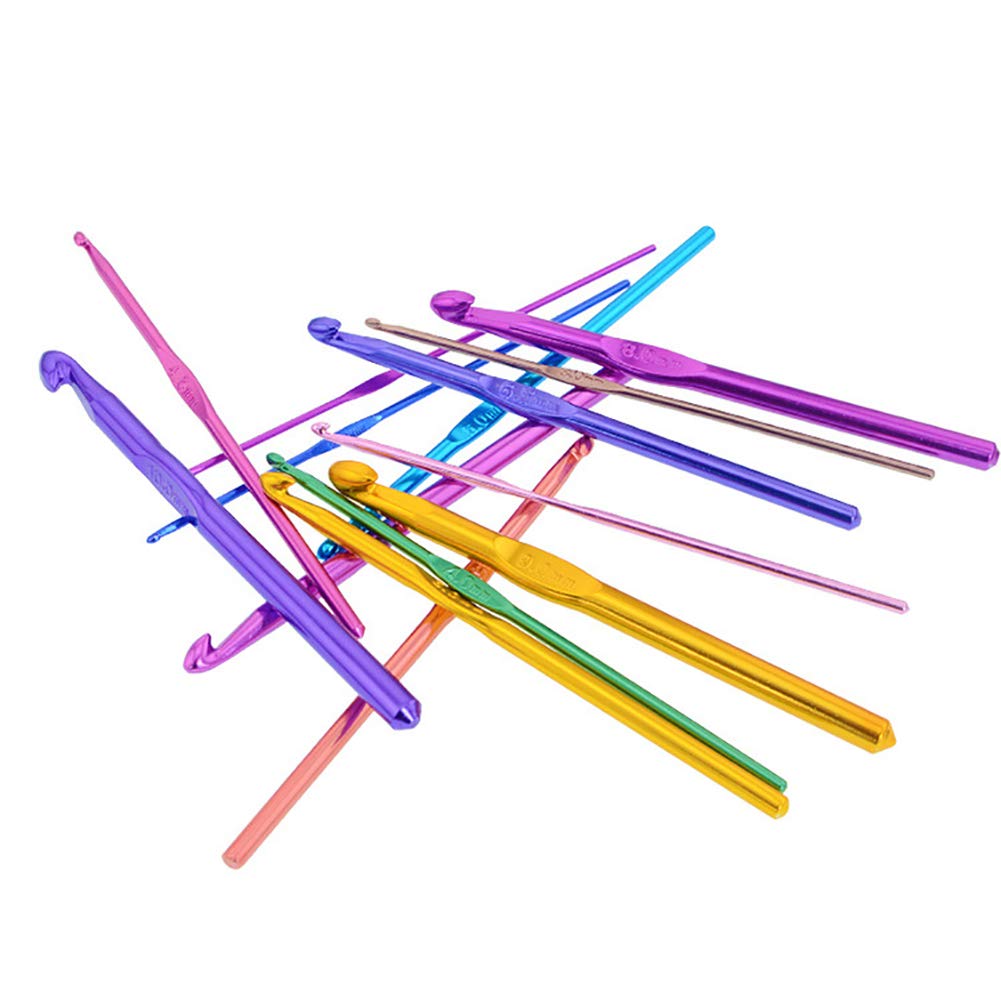 GSHLLO 12-Piece Aluminum Crochet Hooks Set - Ergonomic Knitting Needles for Yarn Weaving & Craft Projects | Perfect for Beginners & Professional Knitters
