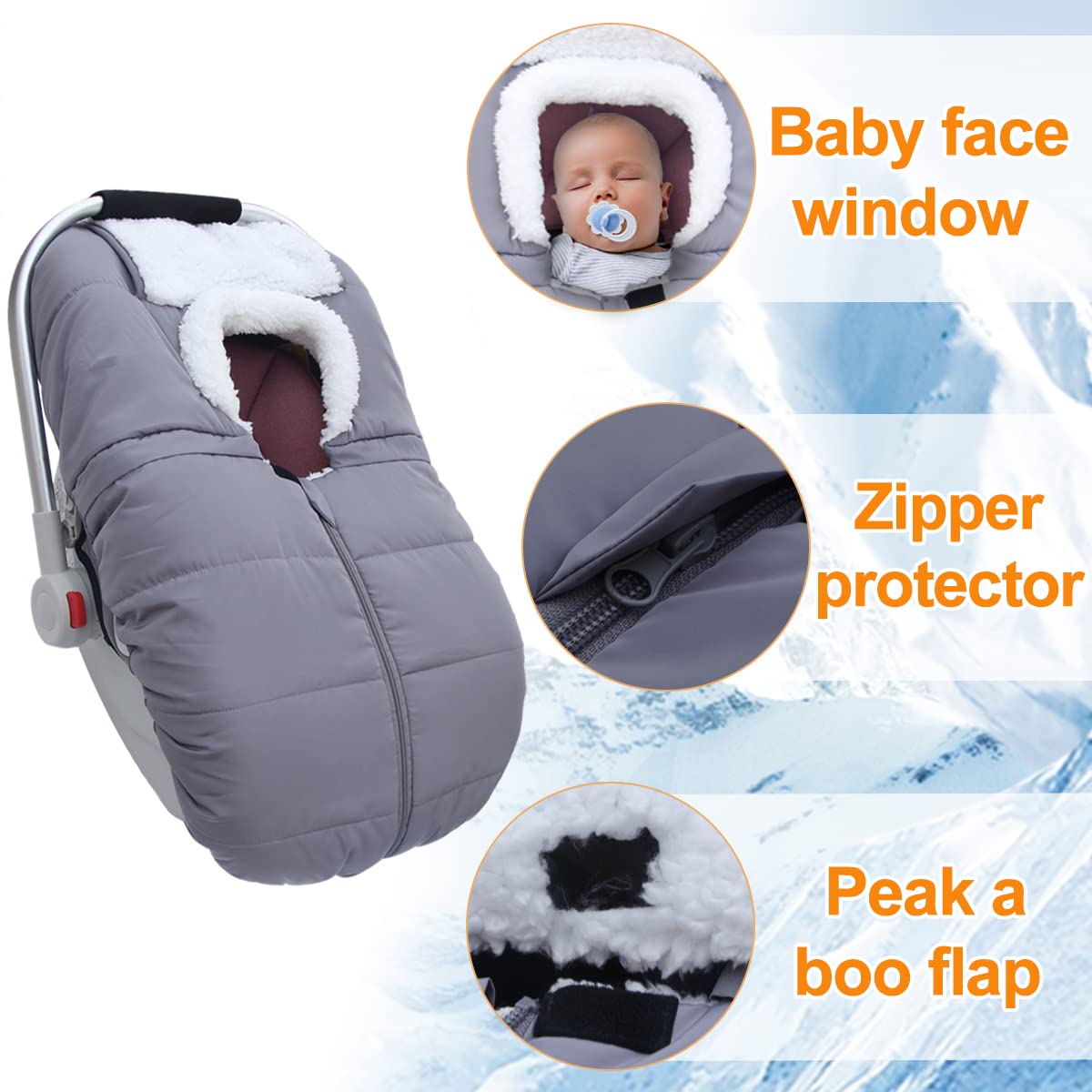 **TSAYAWA Winter Baby Car Seat Cover - Insulated Windproof Bunting Bag for Newborn & Infant - Keep Baby Warm in Cold Weather - Mom's Choice Awards Winner - Perfect for Travel, Stroller & Car Seat (Grey)**