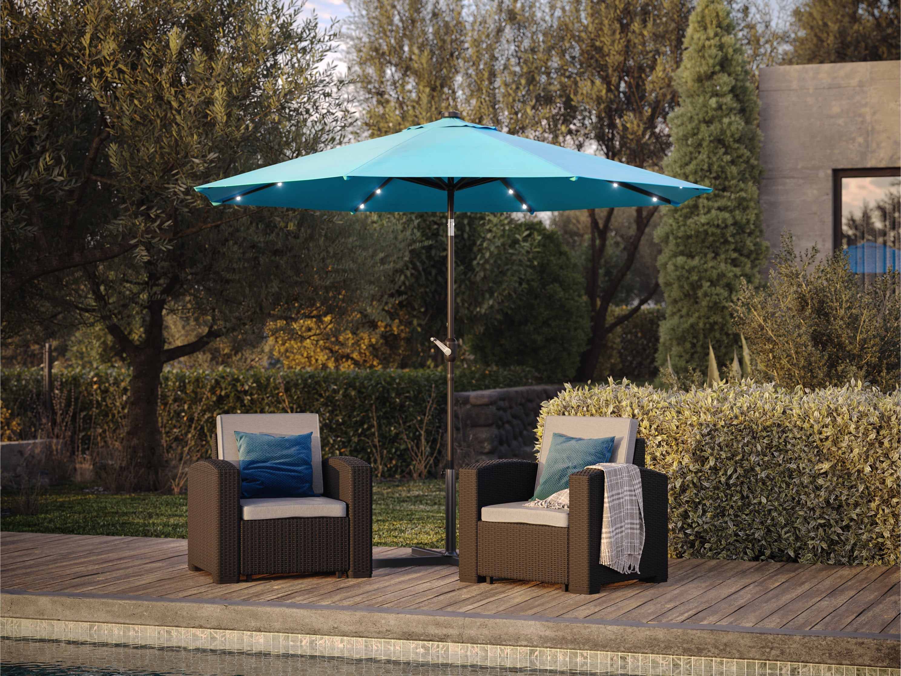 9ft Sky Blue Patio Umbrella with LED Lights - Outdoor Cantilever Umbrella for Garden, Poolside, and Backyard - Waterproof & Windproof Sun Shade for Patio Furniture