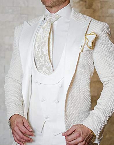 Premium Men's 3-Piece Waffle Tuxedo Suit Set - Formal Jacket, Vest & Dress Pants for Weddings, Prom & Business Events