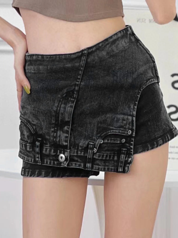 Women's High Waist Asymmetrical Minimalist Shorts - Patchwork Button Casual Loose Summer Shorts for Women | Perfect for Beach, Vacation & Everyday Wear