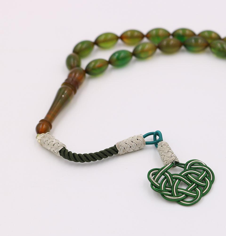 Premium Islamic Prayer Beads - 33 Green Beads with Real Amber & Kazaz Tassel | Luxury Muslim Tasbih for Daily Dhikr & Spiritual Meditation | Perfect Gift for Eid, Ramadan & Islamic Holidays