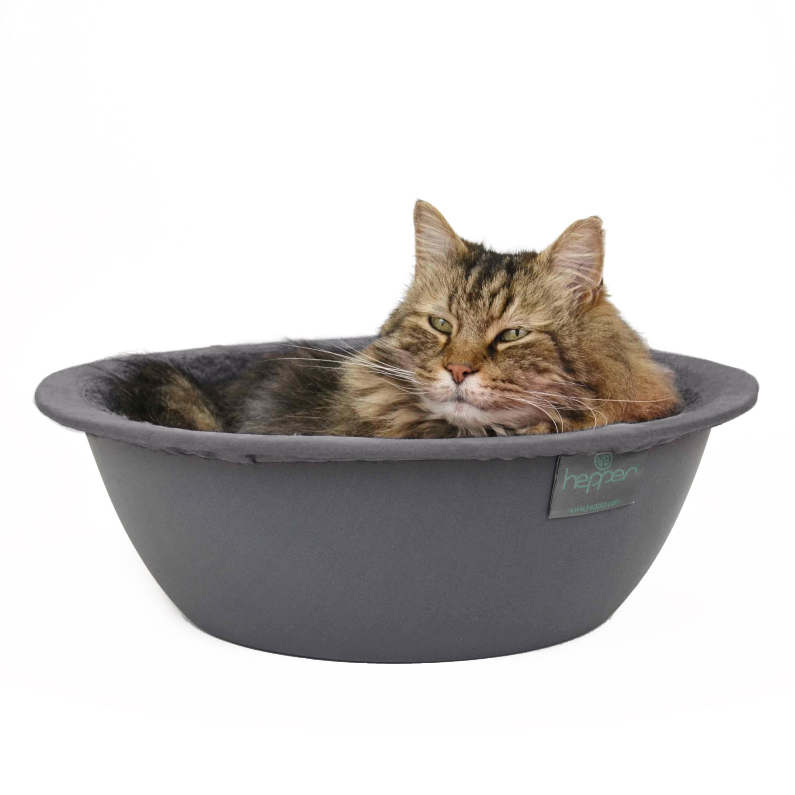 Hepper Cat Nest - Washable Round Cat Bed with Removable Fluffy Fleece Liner - Cozy & Calming Donut Bed for Indoor Cats - Grey Pet Warming Bed for Desk, Sofa or Bedroom Use