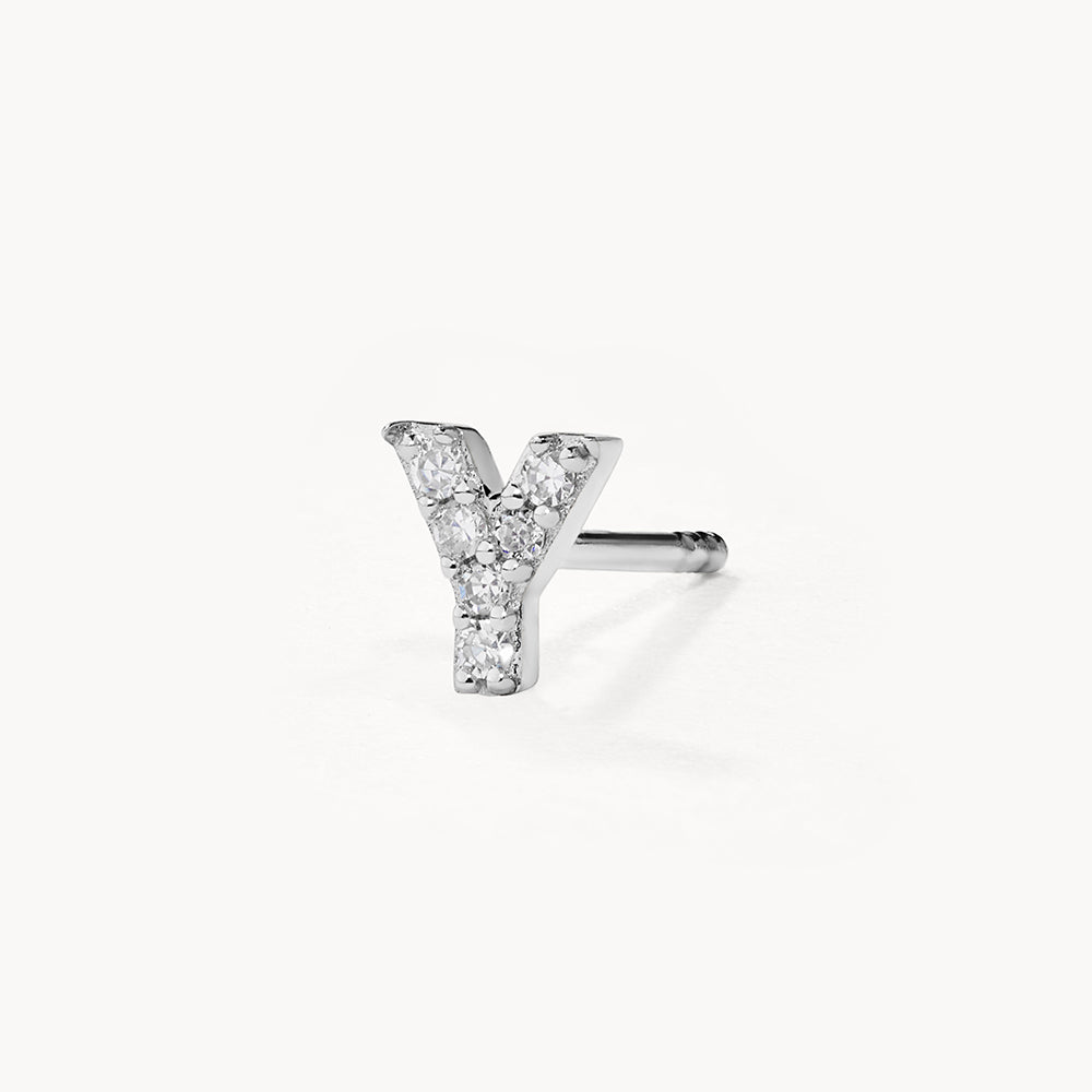 Diamond Letter Y Single Stud Earring in Sterling Silver - Perfect for Gifts, Birthdays & Personalized Jewelry