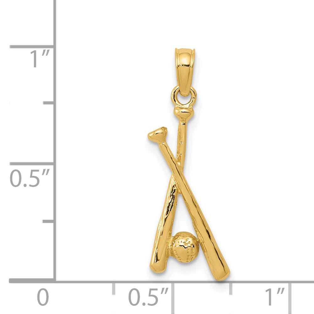 14k Yellow Gold Baseball Bat & Ball Pendant - Sports Jewelry Gift
