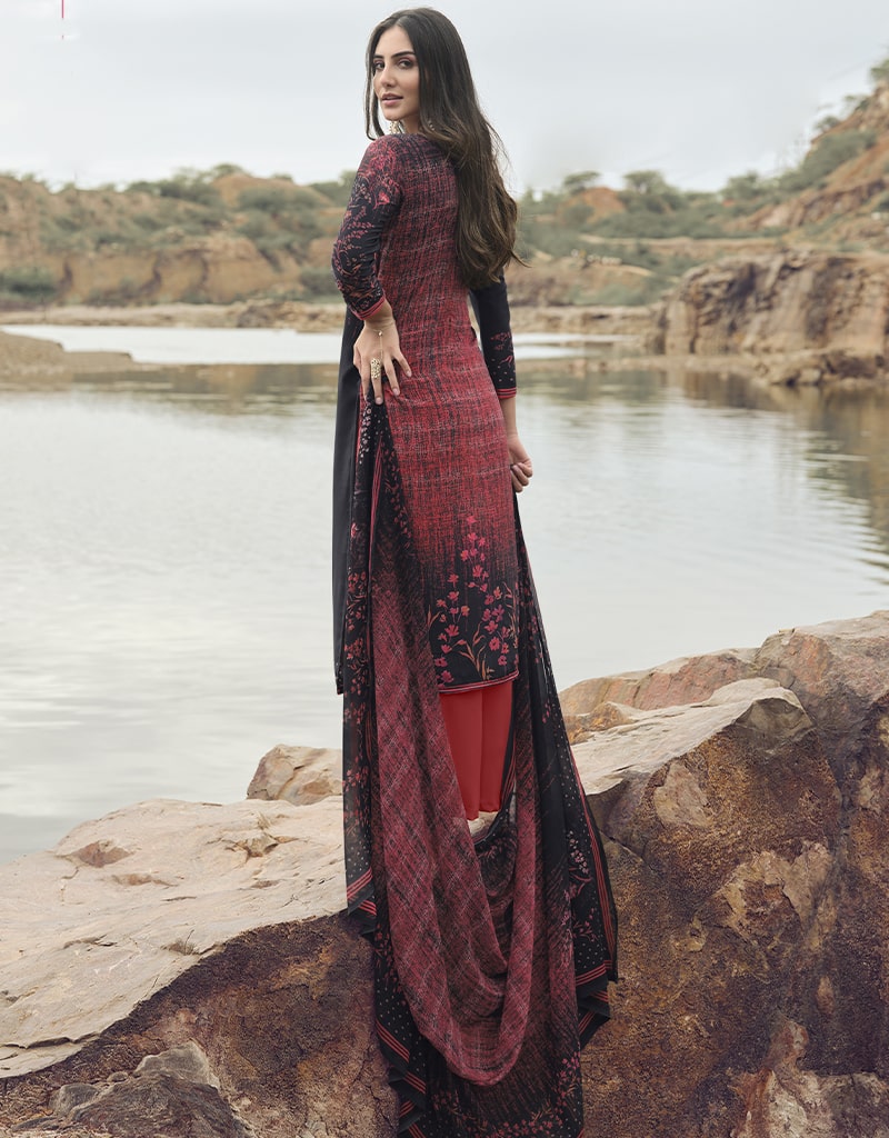 Black Saree Crepe Digital Print Suit Palazzo - Elegant Indian Ethnic Wear for Weddings, Parties & Festive Occasions