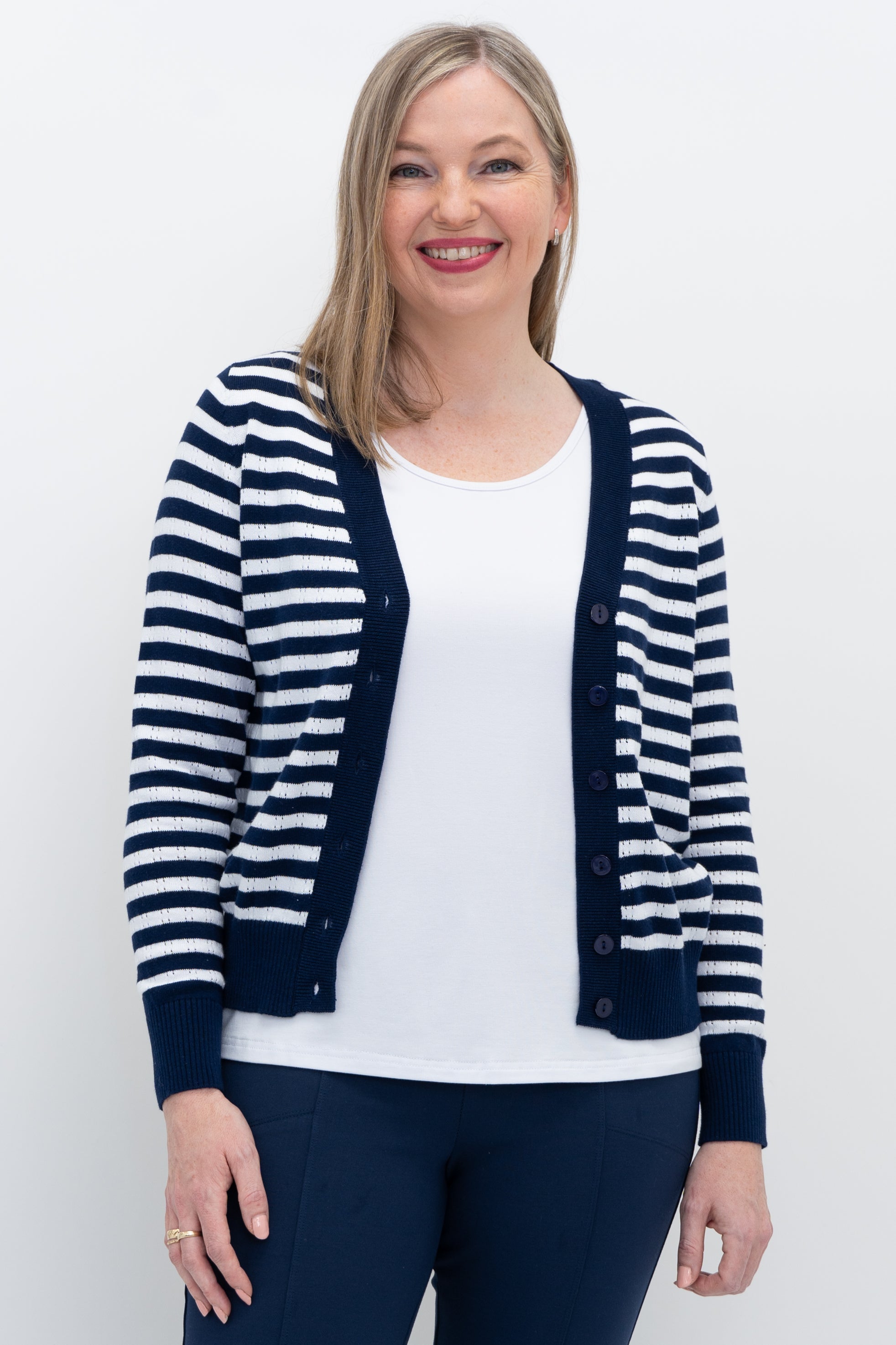 Juniper Sweater for Women - Soft Cotton Indigo Stripe Knit Pullover - Perfect for Casual Outings & Cozy Fall Layering